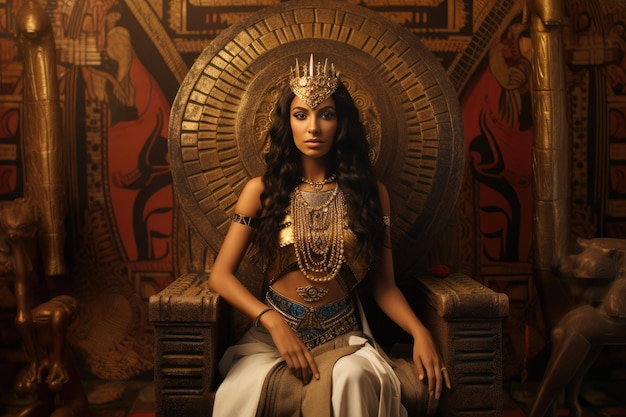 Egyptian queen standing inside the royal throne AI generated