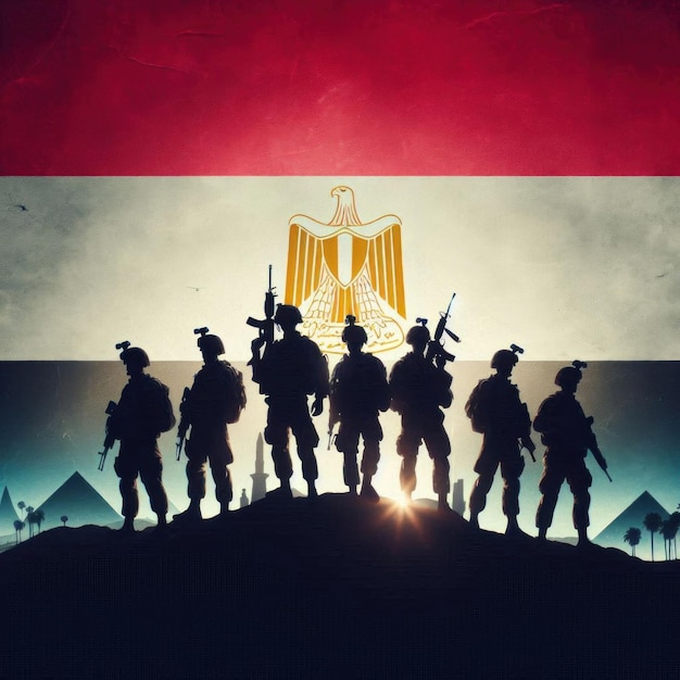 Egyptian Solider Silhouette Against the Sunrise Concept Armed forces of Egypt with Egypt Flag