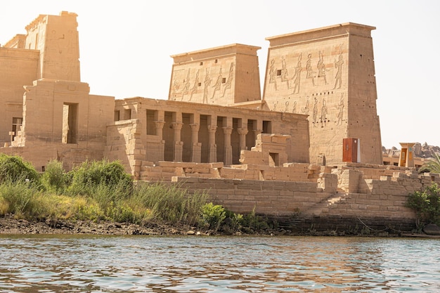 Egyptian temple situated on a bank river