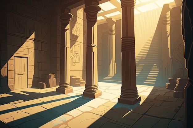 An Egyptian temple39s interior illuminated by the sun