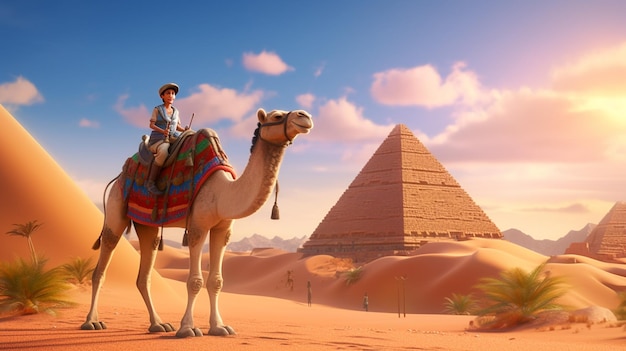 egyption guy in front of pyramids ride camel pixar hd wallpaper generated ai