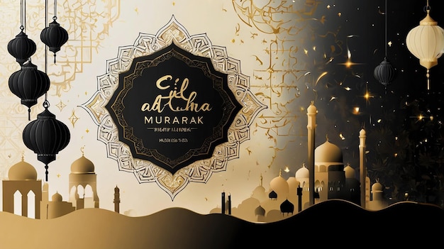 Eid Adha Mubarak greeting in arabic calligraphy design Eid ul adha creative template banner post