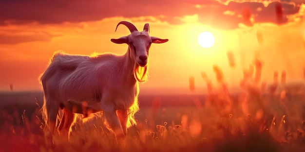 Eid al Adha Goat at Sunset Background Sunset Celebration of Eid alAdha with Goat Ai Generated