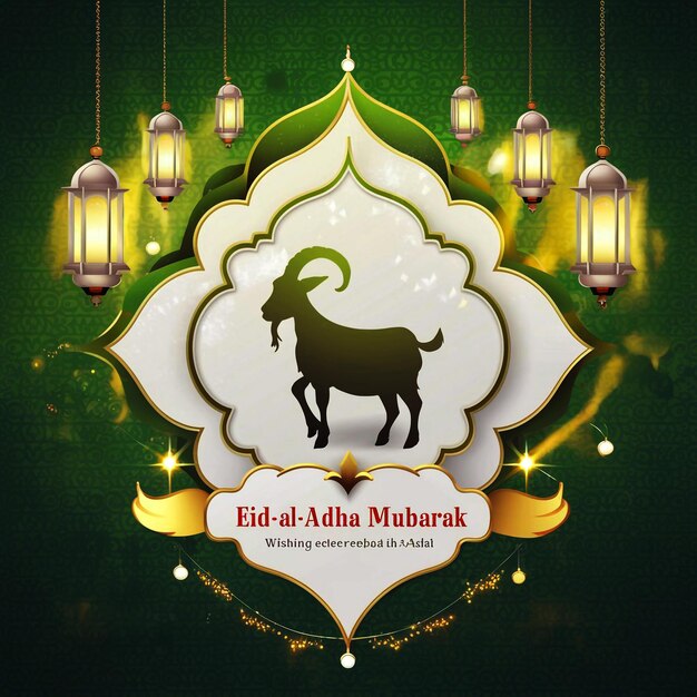 Photo eid al adha greetings green maroon white background islamic social media banner