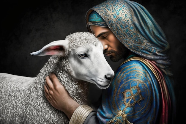 Eid Al Adha Islamic Feast Greeting Card Blessed Sacrifice Feast Ramadan and Eid greeting Islamic celebration of the end of the Hajj ommemoration of Ibrahimshepherd sheep lamb