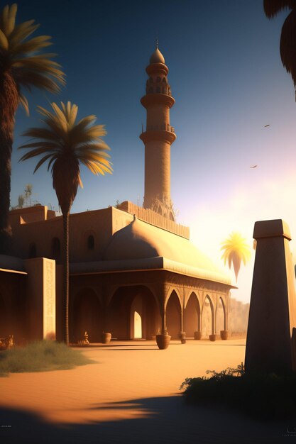 Eid al Adha Islamic Mosque illustration Arabic Lanterns and Islamic Background Arab history 3d