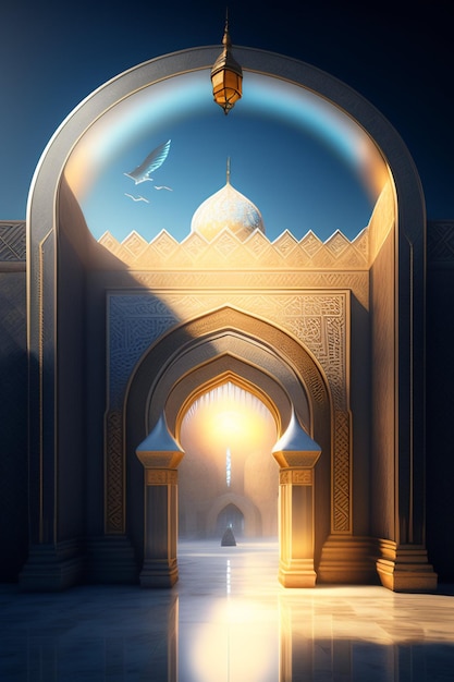 Eid al Adha Islamic Mosque illustration Arabic Lanterns and Islamic Background Arab history 3d