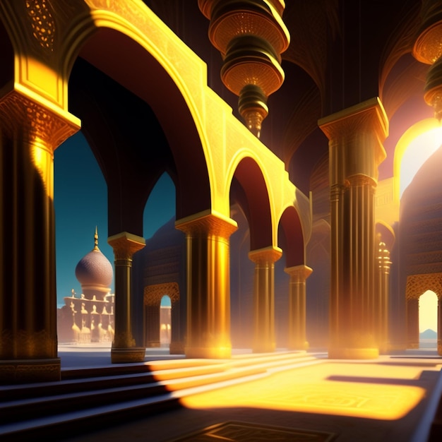 Eid al Adha Islamic Mosque illustration Arabic Lanterns and Islamic Background Arab history 3d