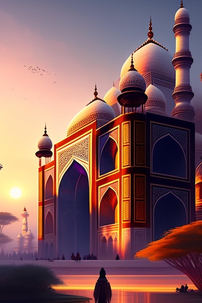 Eid al Adha Islamic Mosque illustration Arabic Lanterns and Islamic Background Arab history 3d