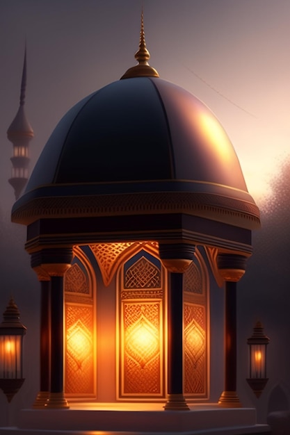 Eid al Adha Islamic Mosque illustration Arabic Lanterns and Islamic Background Arab history 3d