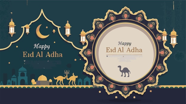 Photo eid al adha modern abstract greeting card poster