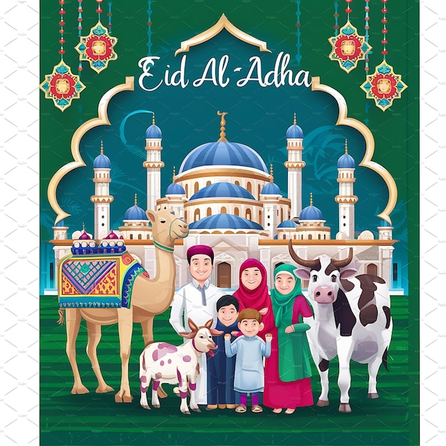 Eid Al Adha mubarak card with moon on elegant satin background