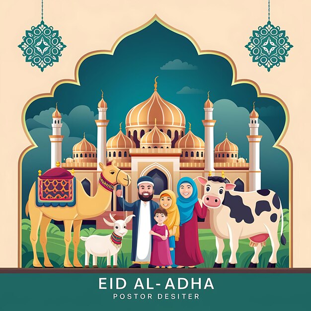 Eid Al Adha mubarak card with moon on elegant satin background