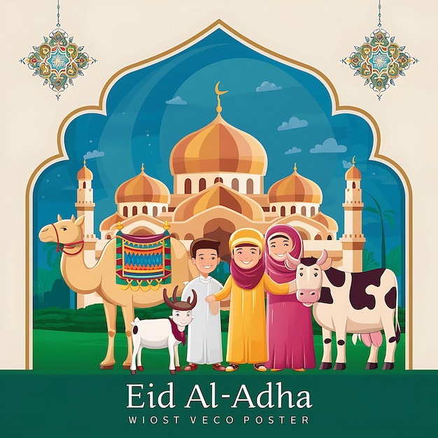 Eid Al Adha mubarak card with moon on elegant satin background