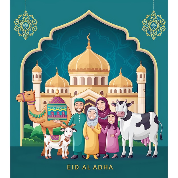 Eid Al Adha mubarak card with moon on elegant satin background