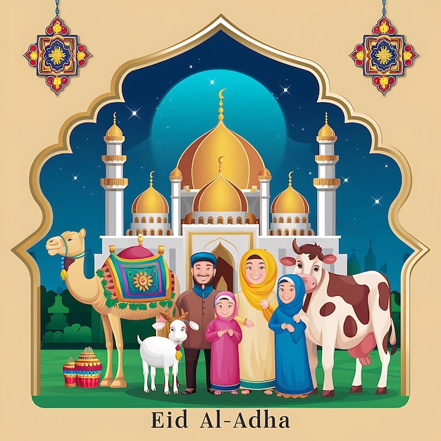 Eid Al Adha mubarak card with moon on elegant satin background