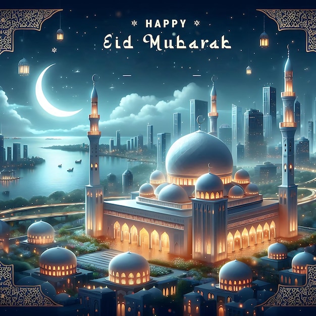 Eid Al Adha Mubarak greeting poster or social media post Design with beautiful mosque