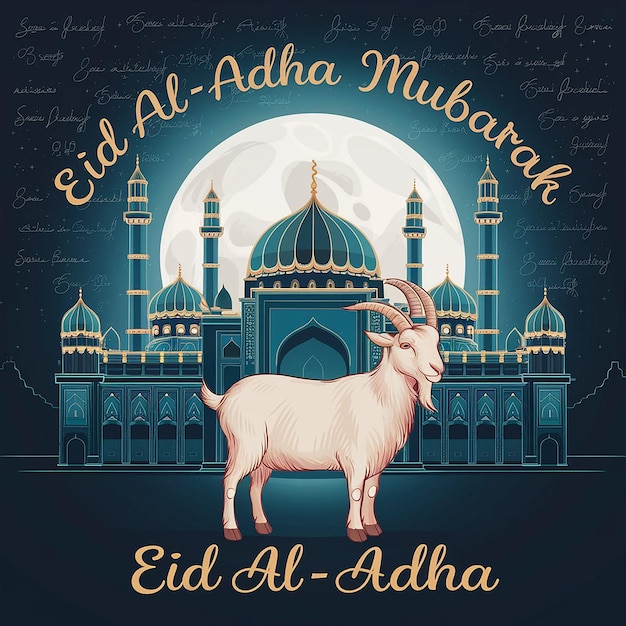 Eid Al Adha Mubarak Illustration With Goat