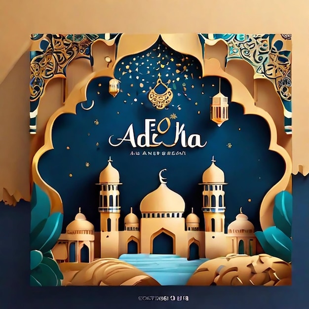 Eid al Adha Mubarak Islamic festival social media banner and Eid Mubarak