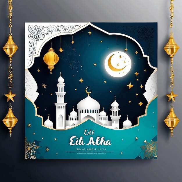 Photo eid al adha mubarak islamic festival social media banner and eid mubarak