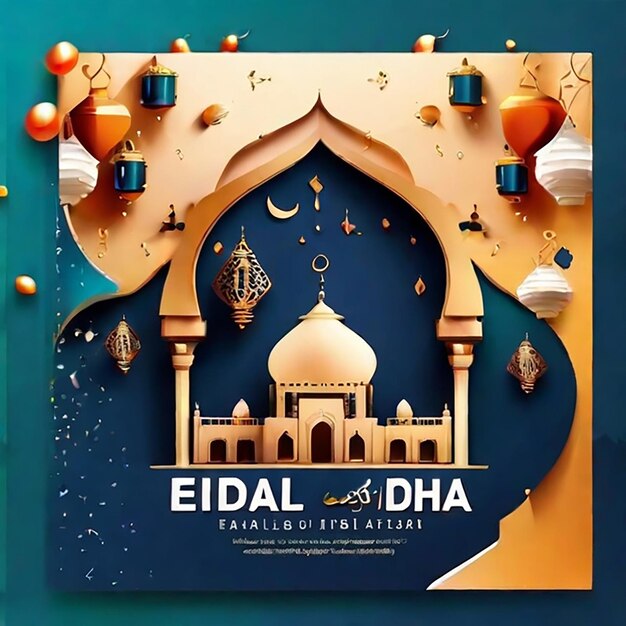 Eid al Adha Mubarak Islamic festival social media banner and Eid Mubarak