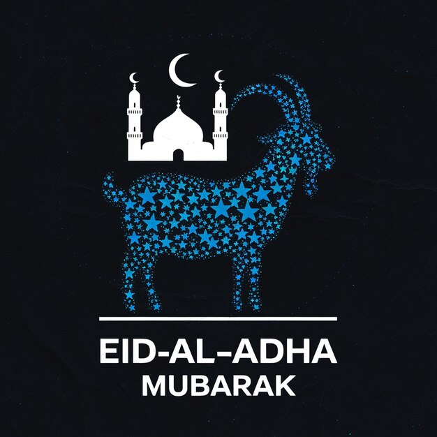 Eid al adha social media banner with a sky blue bright goat and mosque background