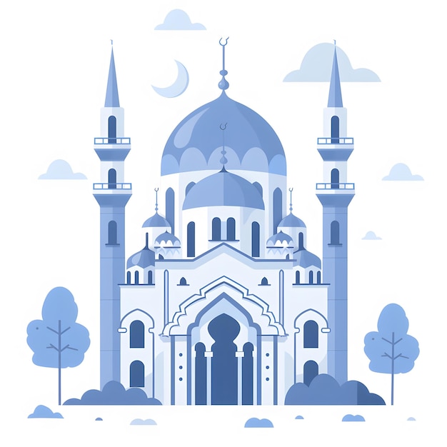 Eid al adha Vector flat illustration of a mosque at night during