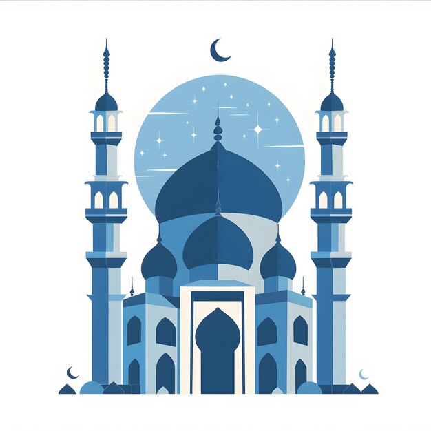 Eid al adha Vector flat illustration of a mosque at night during