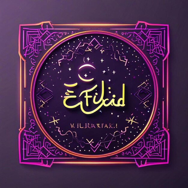 Photo eid al fitr festive card collection design template in modern trend style neon islamic background