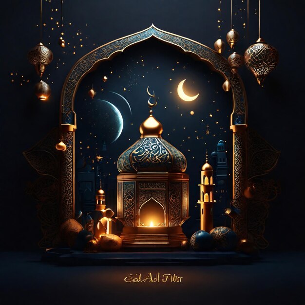 Eid al fitr illustration black background AI generated