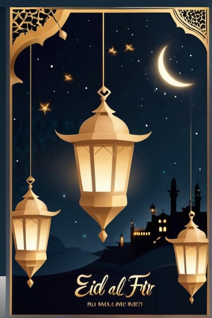 Eid Al Fitr Poster Template Lantern Night Background