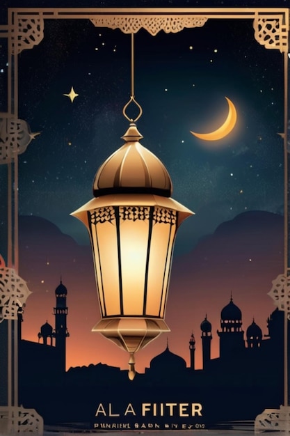 Eid Al Fitr Poster Template Lantern Night Background