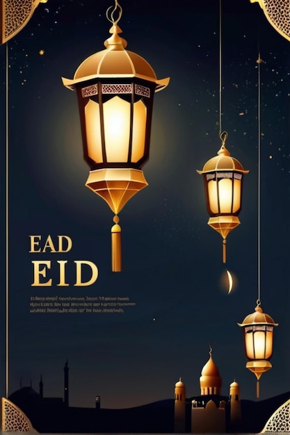 Eid Al Fitr Poster Template Lantern Night Background