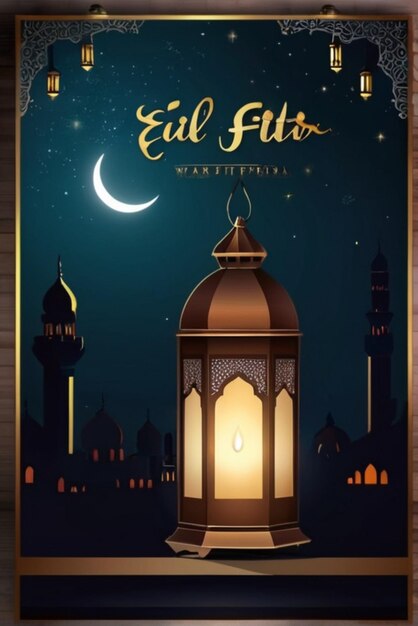 Eid Al Fitr Poster Template Lantern Night Background