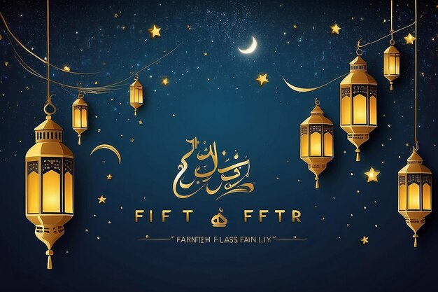 Eid al fitr poster template with a lantern background at night