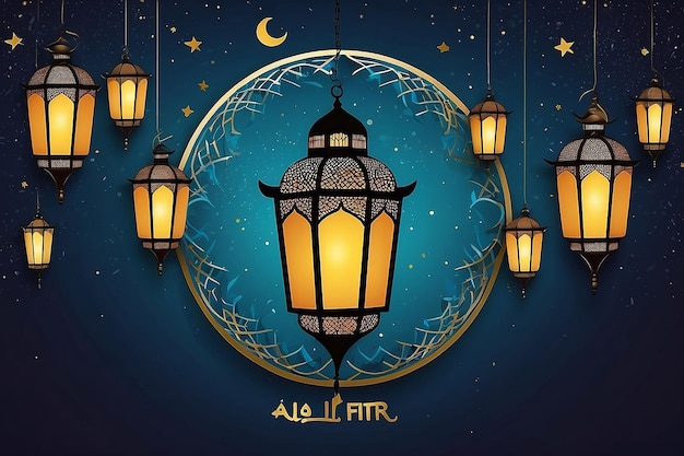 Eid al fitr poster template with a lantern background at night