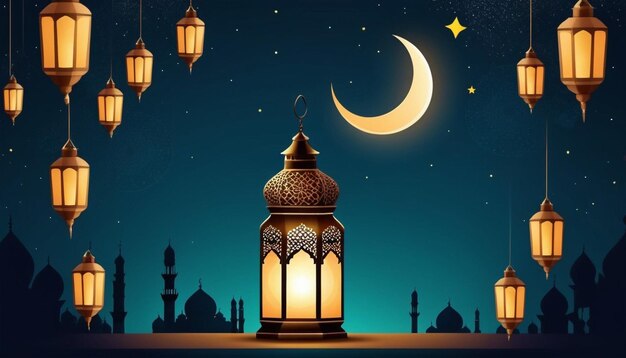 Eid al fitr poster template with a lantern