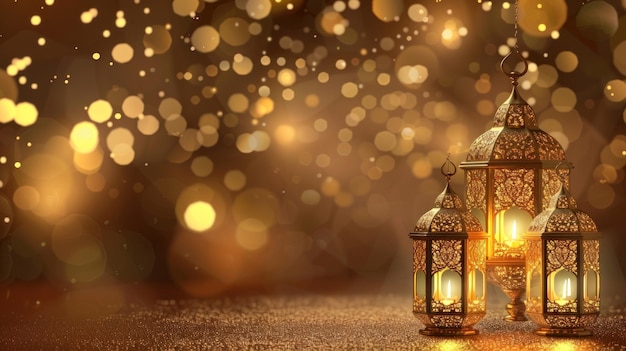 Photo eid aladha design with golden decorative lanterns on golden ai generated