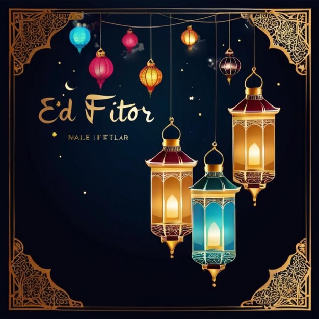 Eid alFitr Poster Template Lantern Background Night Design