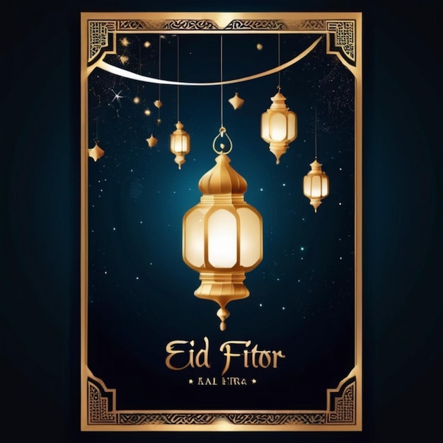 Eid alFitr Poster Template Lantern Background Night Design