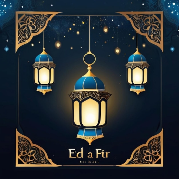 Eid alFitr Poster Template Lantern Background Night Design