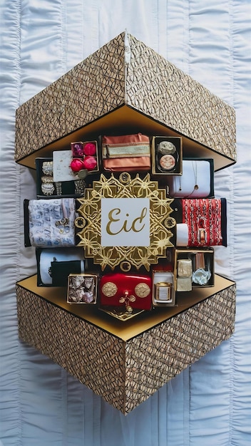 Eid box perspective side in white background