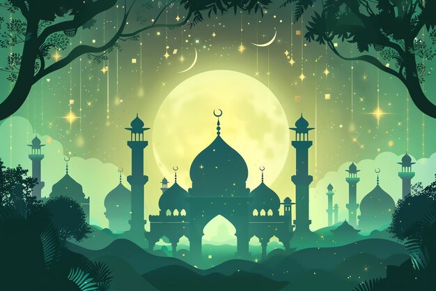 Eid celebration scene illustration Arabic Eid Mubarak Background