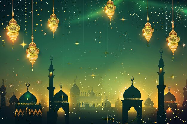 Eid celebration scene illustration Arabic Eid Mubarak Background