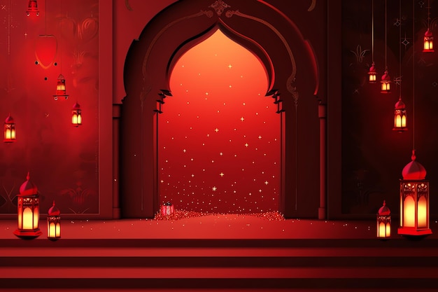 Eid celebration scene illustration Arabic Eid Mubarak Background