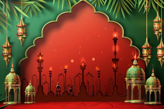 Eid celebration scene illustration Arabic Eid Mubarak Background