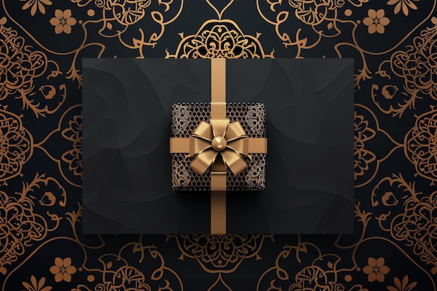 Photo eid gift box silhouette greeting card for mawlid al nabi in black and gold colors