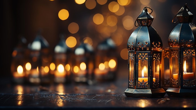 Eid lamps or lanterns for ramadan and other islamic muslim holidays with copy space for text generat