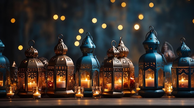 Eid lamps or lanterns for ramadan and other islamic muslim holidays with copy space for text generat