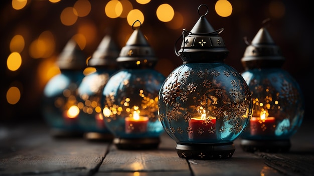 Eid lamps or lanterns for ramadan and other islamic muslim holidays with copy space for text generat